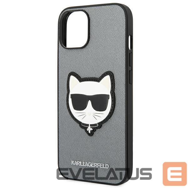 Aizmugurējais vāciņš Karl Lagerfeld Karl Lagerfeld KLHCP14SSAPCHG iPhone 14 6,1" hardcase srebrny/silver Saffiano Choupette Head Patch