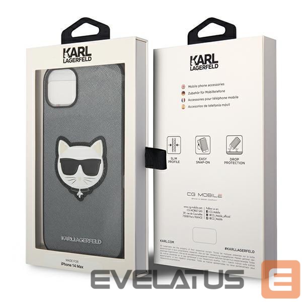 Aizmugurējais vāciņš Karl Lagerfeld Karl Lagerfeld KLHCP14SSAPCHG iPhone 14 6,1" hardcase srebrny/silver Saffiano Choupette Head Patch