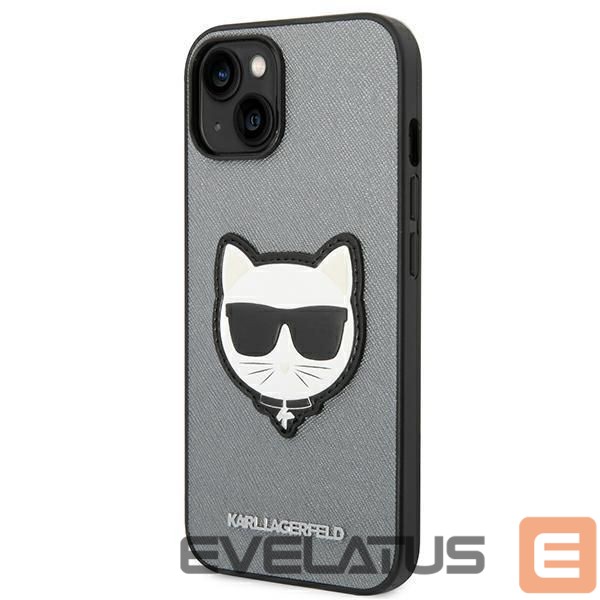 Aizmugurējais vāciņš Karl Lagerfeld Karl Lagerfeld KLHCP14SSAPCHG iPhone 14 6,1" hardcase srebrny/silver Saffiano Choupette Head Patch