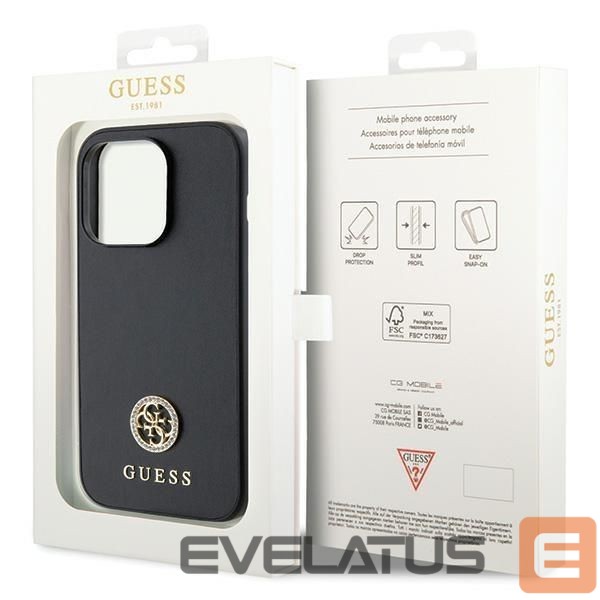 Aizmugurējais vāciņš Guess Guess GUHCP15LPS4DGPK iPhone 15 Pro 6.1" black/black hardcase Strass Metal Logo