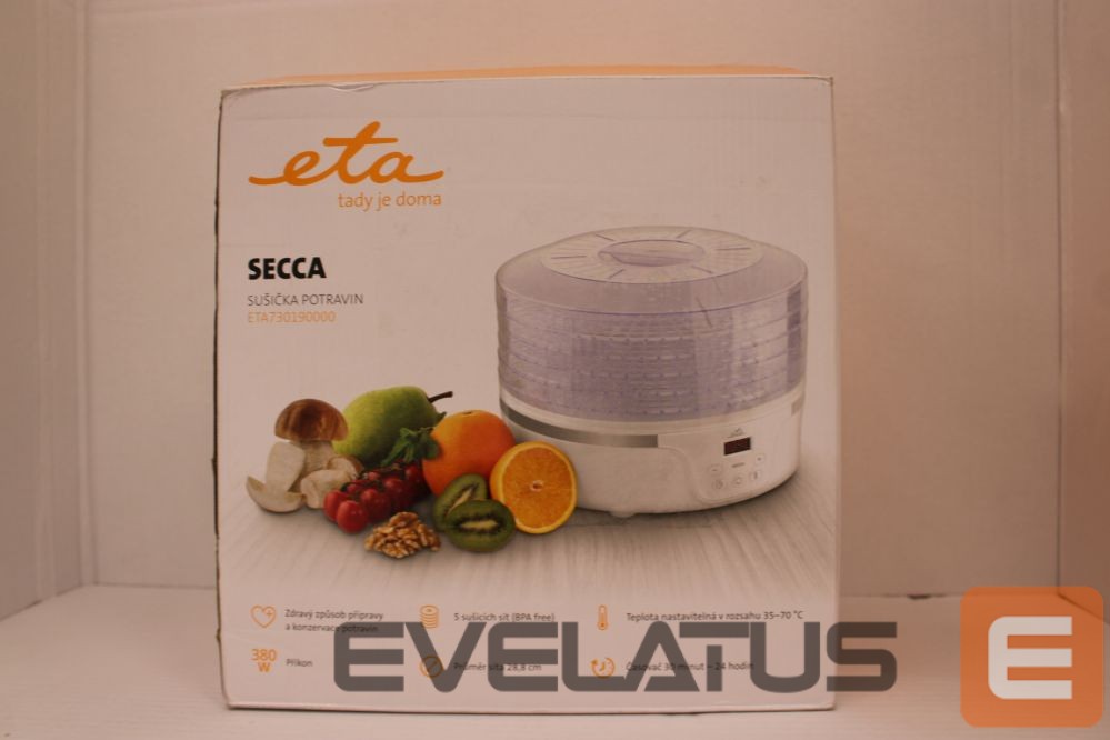 Cita mazā sadzīves tehnika ETA SALE OUT. Fruit Dryer | 730190000 Secca | Power 380 W | Number of trays 5 | Integrated timer | White | DEMO