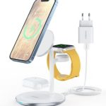 Bezvadu lādētājs Choetech  T585-F 3in1 inductive charging station iPhone, AirPods Pro, Apple Watch with Adapter White