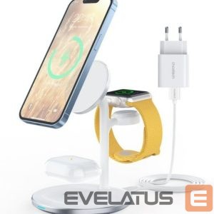 Bezvadu lādētājs Choetech  T585-F 3in1 inductive charging station iPhone, AirPods Pro, Apple Watch with Adapter White