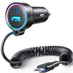 Auto lādētāji Joyroom  Fast car charger 3 in 1 with USB Type C cable 1.5m 55W Black