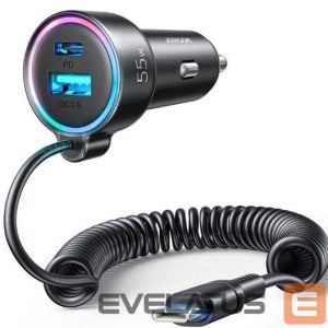 Auto lādētāji Joyroom  Fast car charger 3 in 1 with USB Type C cable 1.5m 55W Black