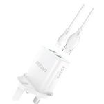 Adapteris Dudao  Wall charger UK plug (United Kingdom) 2xUSB-A 2.4A white + USB-A cable - Lightning White