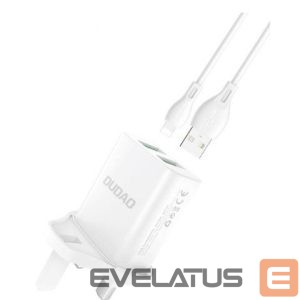 Adapteris Dudao  Wall charger UK plug (United Kingdom) 2xUSB-A 2.4A white + USB-A cable - Lightning White