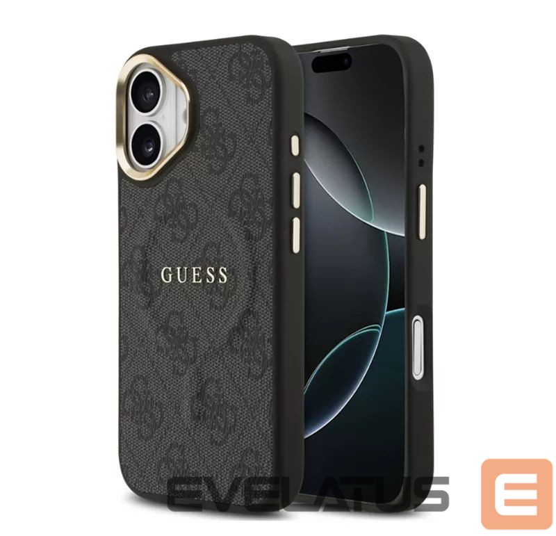 Aizmugurējais vāciņš Guess Apple iPhone 17 PU Leather 4G Gold Frame MagSafe Case Black