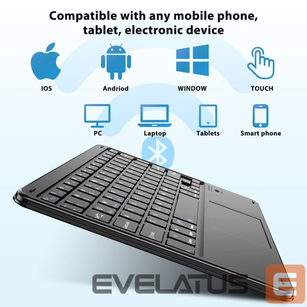 Datora tastatūra Blackview K2 Bluetooth Keyboard Wireless Slim 10" for Tablet & Smartphone, Bluetooth 3.0, 280mAh Battery, Windows / Android / iOS Black