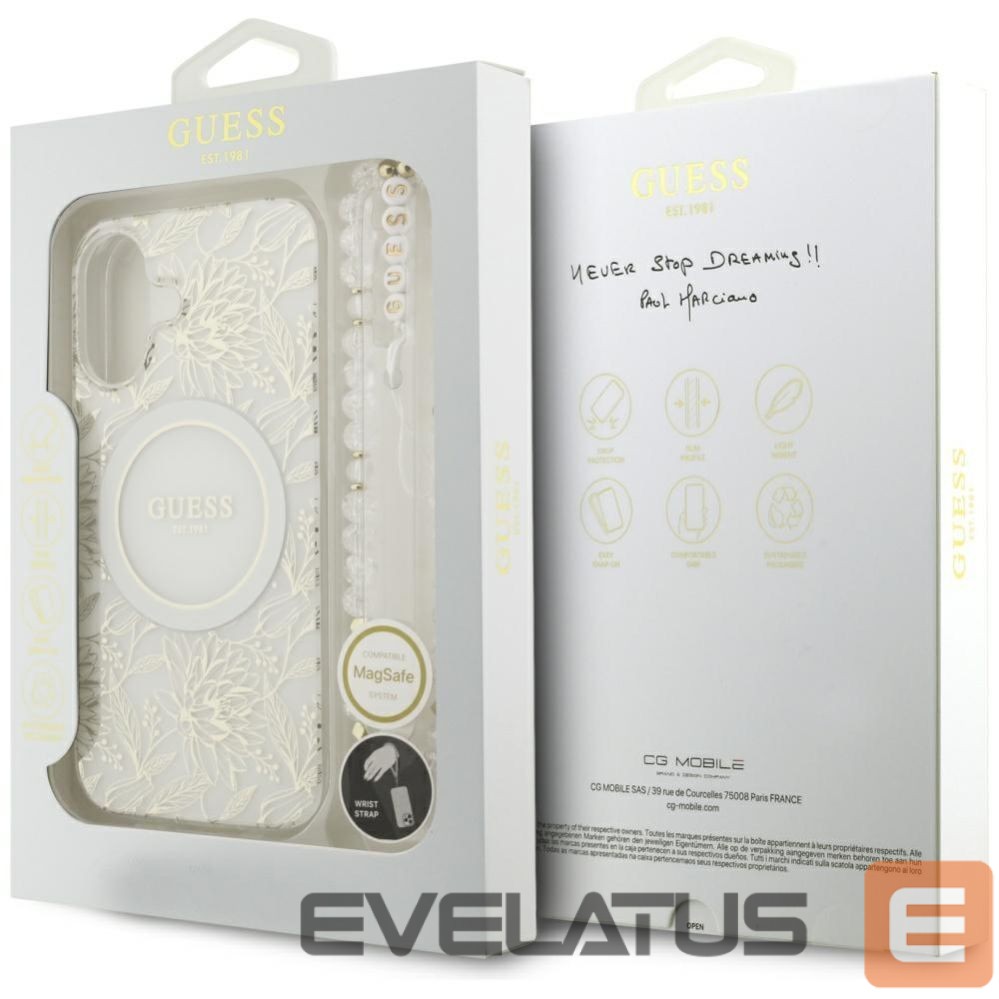 Citas preces Guess Guess IML Flowers Electro Pearl Strap MagSafe case for iPhone 17 - white