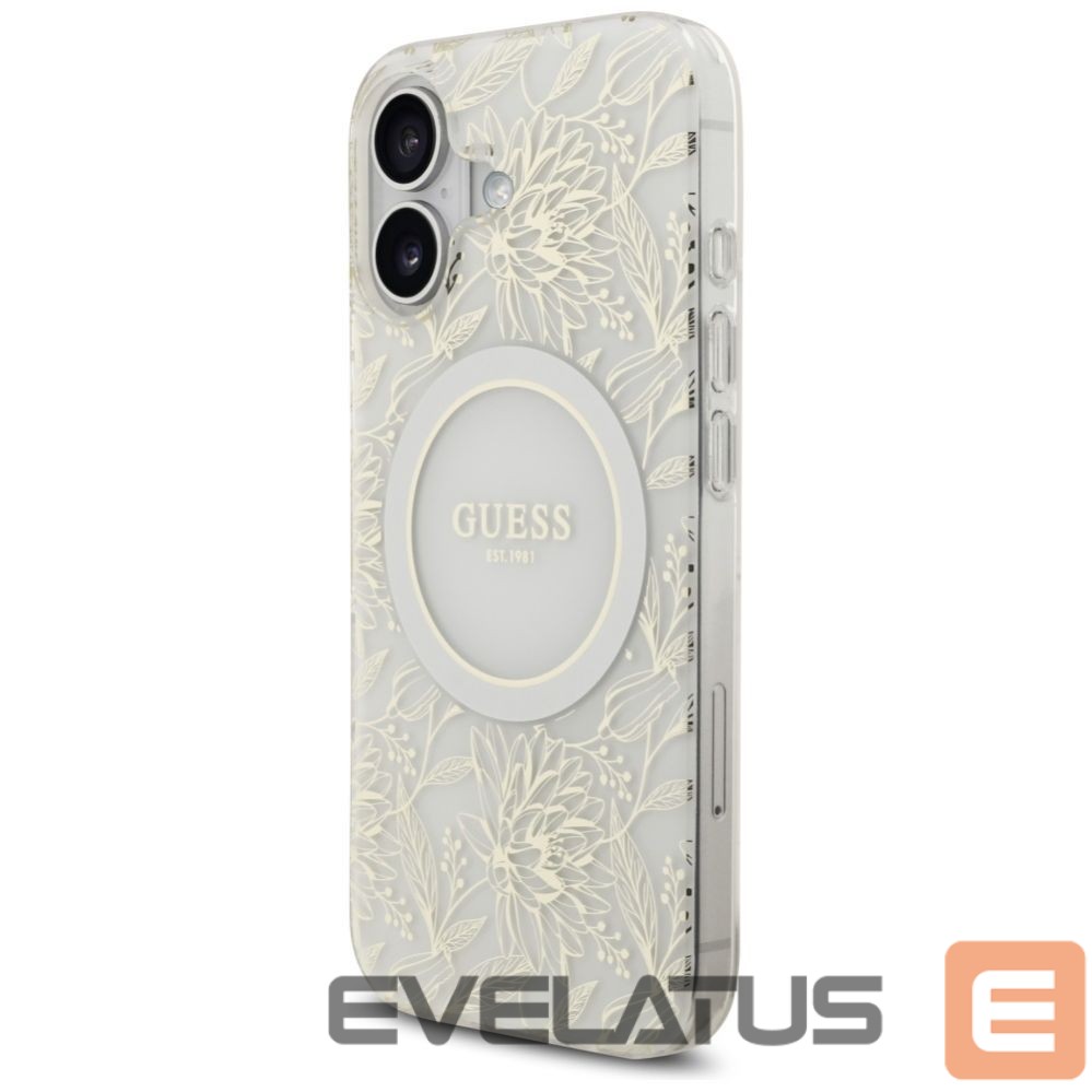 Citas preces Guess Guess IML Flowers Electro Pearl Strap MagSafe case for iPhone 17 - white