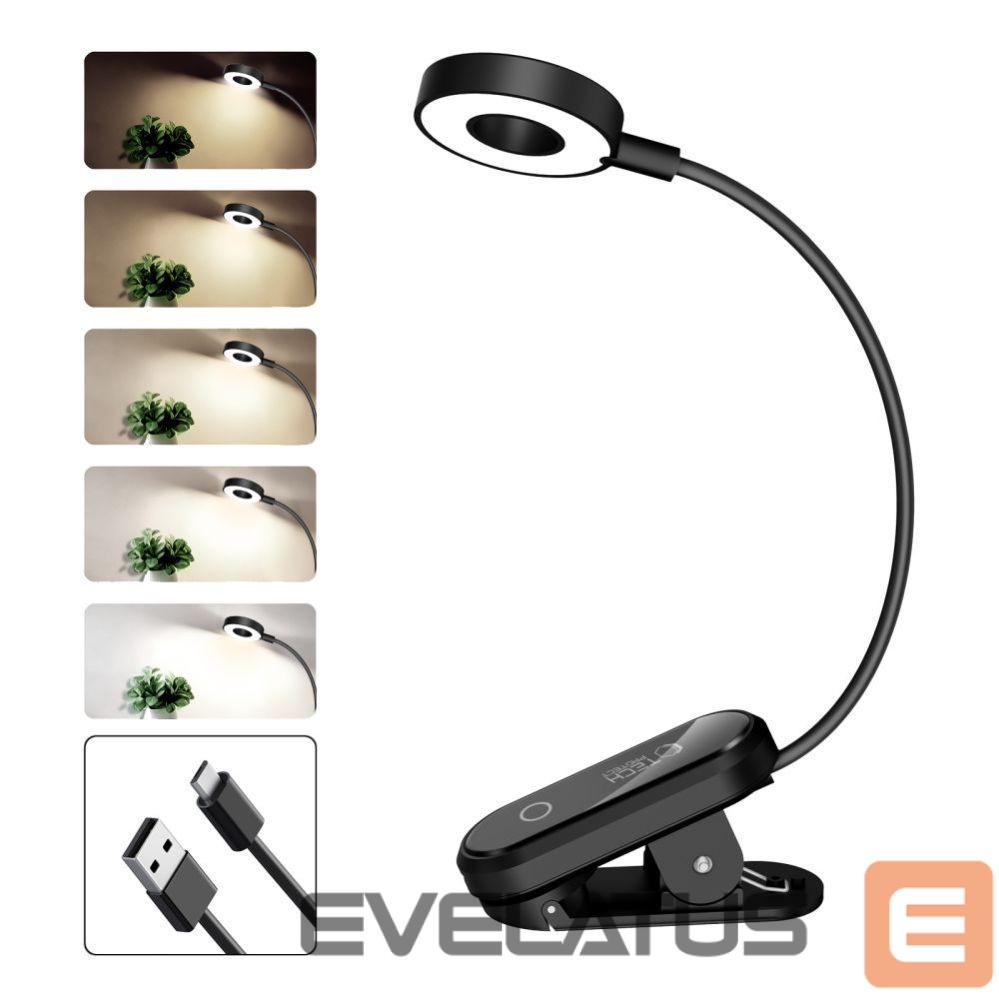 Citas preces Tech-Protect Tech-Protect LL100 Wireless Lamp with Clip + USB-A / USB-C Cable 30 cm - Black