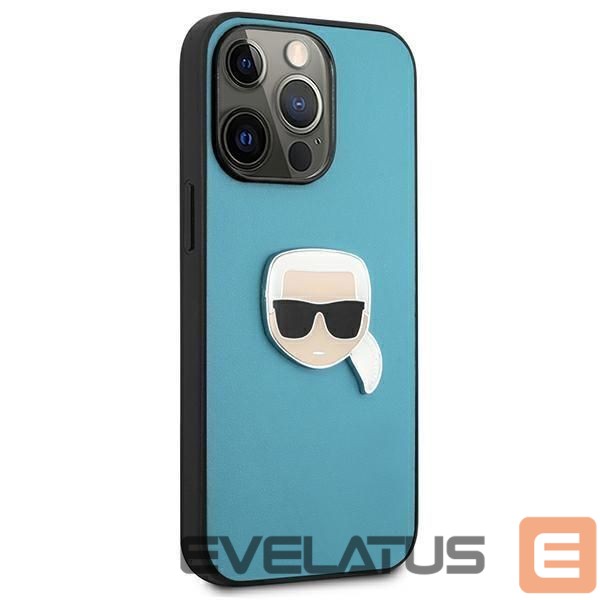 Aizmugurējais vāciņš Karl Lagerfeld Karl Lagerfeld KLHCP13XPKMB iPhone 13 Pro Max 6,7" niebieski/blue hardcase Leather Ikonik Karl`s Head Metal