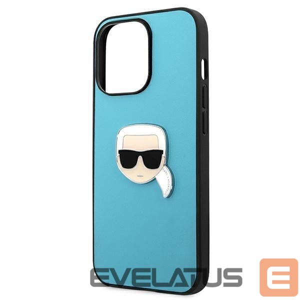 Aizmugurējais vāciņš Karl Lagerfeld Karl Lagerfeld KLHCP13XPKMB iPhone 13 Pro Max 6,7" niebieski/blue hardcase Leather Ikonik Karl`s Head Metal