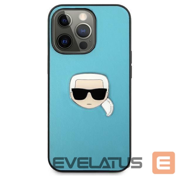 Aizmugurējais vāciņš Karl Lagerfeld Karl Lagerfeld KLHCP13XPKMB iPhone 13 Pro Max 6,7" niebieski/blue hardcase Leather Ikonik Karl`s Head Metal