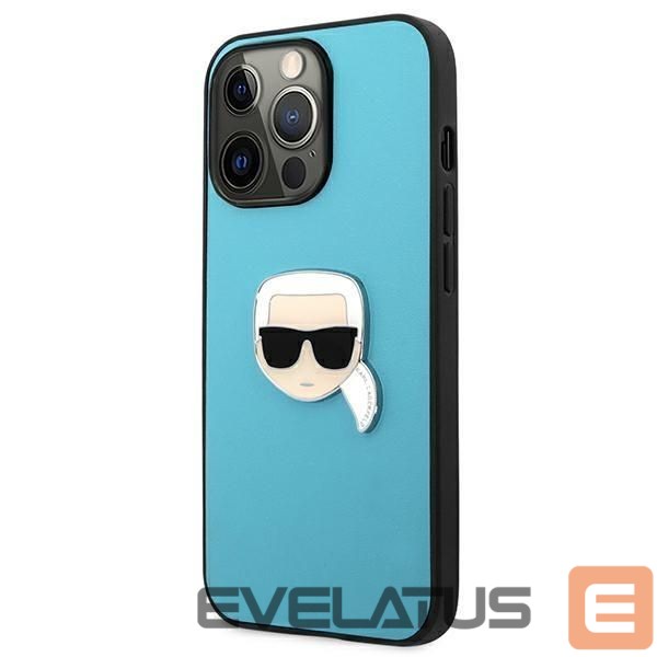 Aizmugurējais vāciņš Karl Lagerfeld Karl Lagerfeld KLHCP13XPKMB iPhone 13 Pro Max 6,7" niebieski/blue hardcase Leather Ikonik Karl`s Head Metal