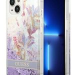 Aizmugurējais vāciņš Guess Apple iPhone 14 6,1 hardcase Flower Liquid Glitter Purple