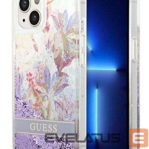 Aizmugurējais vāciņš Guess Apple iPhone 14 6,1 hardcase Flower Liquid Glitter Purple