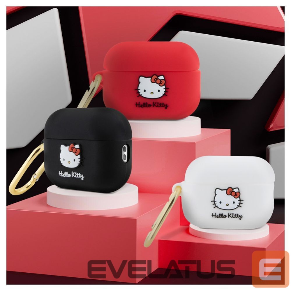 Maciņš austiņām Hello Kitty Apple Airpods Pro cover Silicone 3D Kitty Head White