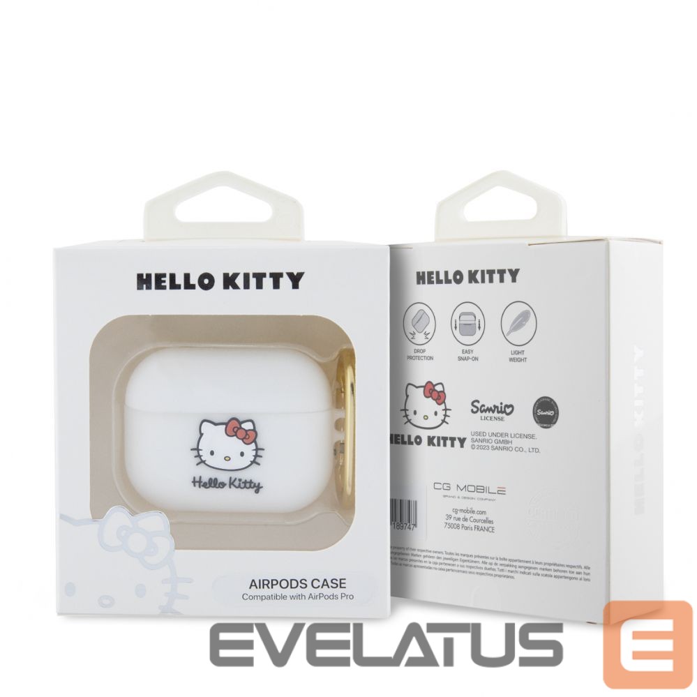 Maciņš austiņām Hello Kitty Apple Airpods Pro cover Silicone 3D Kitty Head White