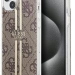 Aizmugurējais vāciņš Guess - iPhone 15 brown hardcase IML 4G Gold Stripe Brown