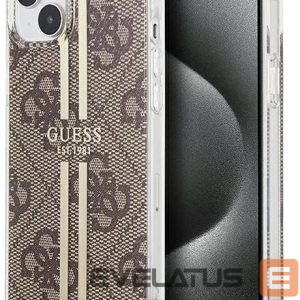 Aizmugurējais vāciņš Guess - iPhone 15 brown hardcase IML 4G Gold Stripe Brown