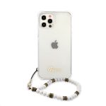 Aizmugurējais vāciņš Guess Apple iPhone 12/12 Pro PC Script and White Pearls Case Transparent