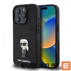 Nugarėlės dėklai Karl Lagerfeld - iPhone 16 Pro Fixed Glitter Metal Ikonik Case Black