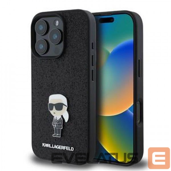 Aizmugurējais vāciņš Karl Lagerfeld - iPhone 16 Pro Fixed Glitter Metal Ikonik Case Black