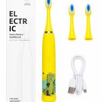 Zobu birste iLike  Kids Rechargeable Sonic Electric Toothbrush, USB Charging, 3 Brush Heads (1+2 Replacement Heads), Soft Bristles, Waterproof, Yellow Crocodile Design Yellow
