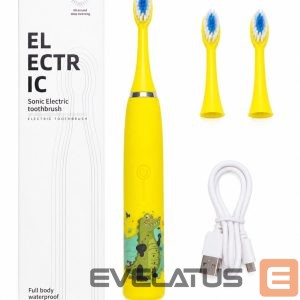 Zobu birste iLike  Kids Rechargeable Sonic Electric Toothbrush, USB Charging, 3 Brush Heads (1+2 Replacement Heads), Soft Bristles, Waterproof, Yellow Crocodile Design Yellow