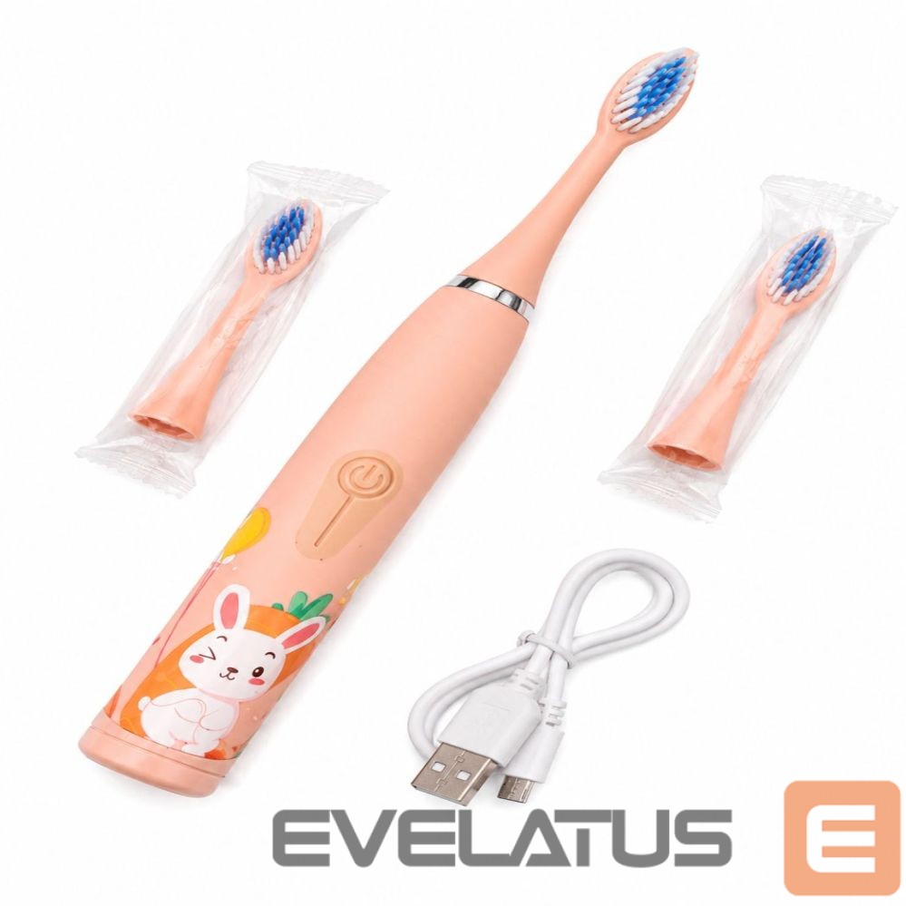 Zobu birste iLike Kids Rechargeable Sonic Electric Toothbrush, USB Charging, 3 Brush Heads (1+2 Replacement Heads), Soft Bristles, Waterproof, Bunny Design, Pink Pink