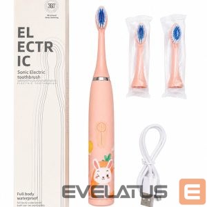 Zobu birste iLike  Kids Rechargeable Sonic Electric Toothbrush, USB Charging, 3 Brush Heads (1+2 Replacement Heads), Soft Bristles, Waterproof, Bunny Design, Pink Pink
