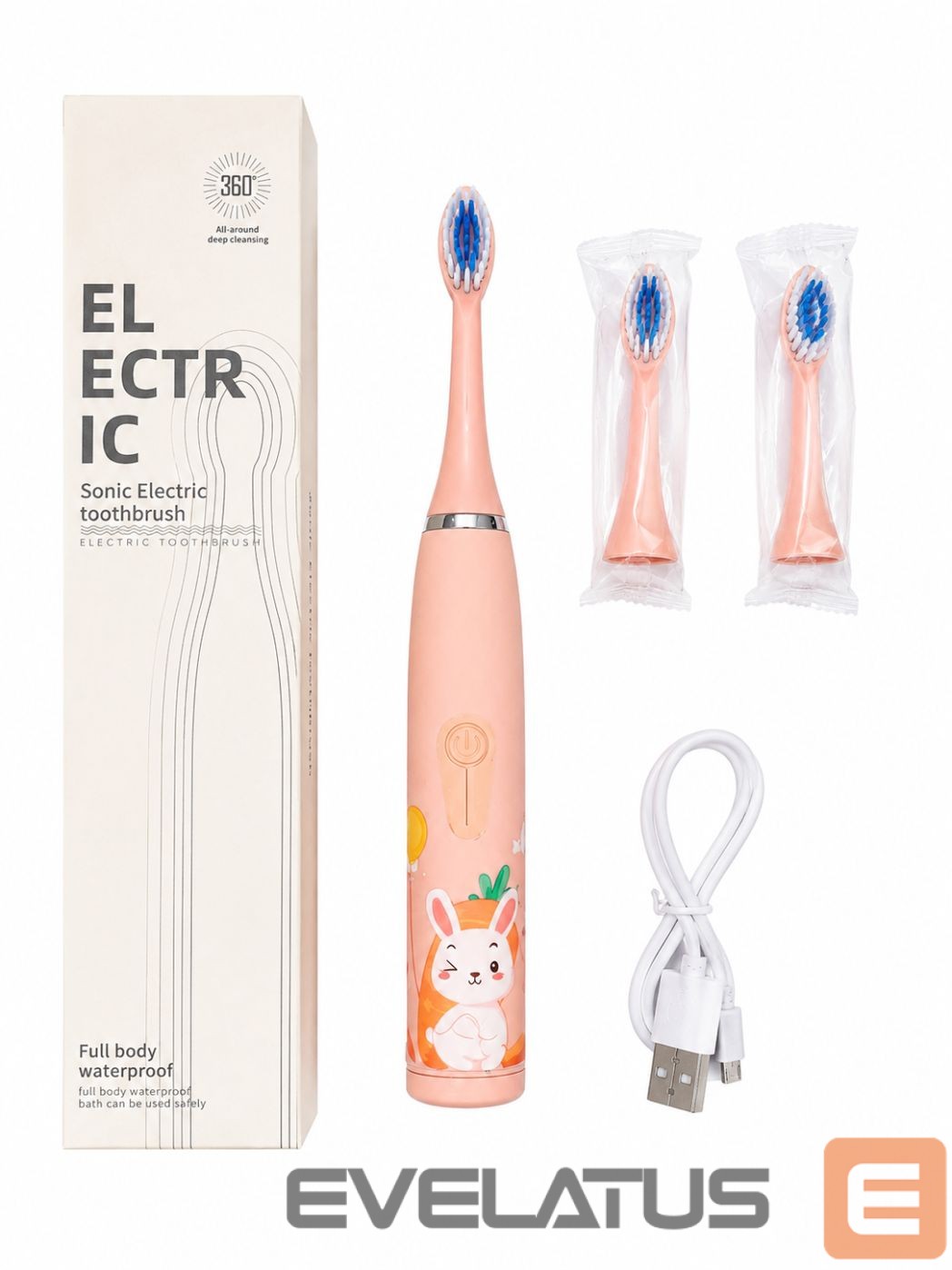 Zobu birste iLike Kids Rechargeable Sonic Electric Toothbrush, USB Charging, 3 Brush Heads (1+2 Replacement Heads), Soft Bristles, Waterproof, Bunny Design, Pink Pink