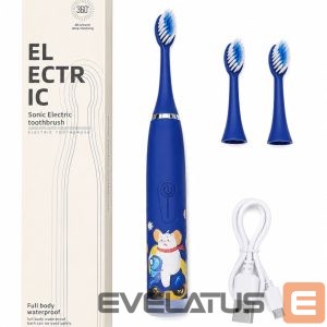 Zobu birste iLike  Kids Rechargeable Sonic Electric Toothbrush, USB Charging, 3 Brush Heads (1+2 Replacement Heads), Soft Bristles, Waterproof, Blue Bear Design Blue