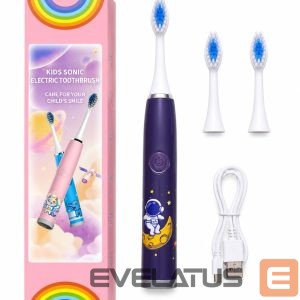 Zobu birste iLike  Kids Rechargeable Sonic Electric Toothbrush, USB Charging, 3 Brush Heads (1+2 Replacement Heads), Soft Bristles, Waterproof, Space Astronaut Design Purple