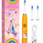 Zobu birste iLike  Kids Rechargeable Sonic Electric Toothbrush, USB Charging, 3 Brush Heads (1+2 Replacement Heads), Soft Bristles, Waterproof, Cute Hamster Design Orange