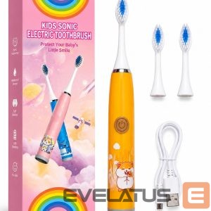 Zobu birste iLike  Kids Rechargeable Sonic Electric Toothbrush, USB Charging, 3 Brush Heads (1+2 Replacement Heads), Soft Bristles, Waterproof, Cute Hamster Design Orange