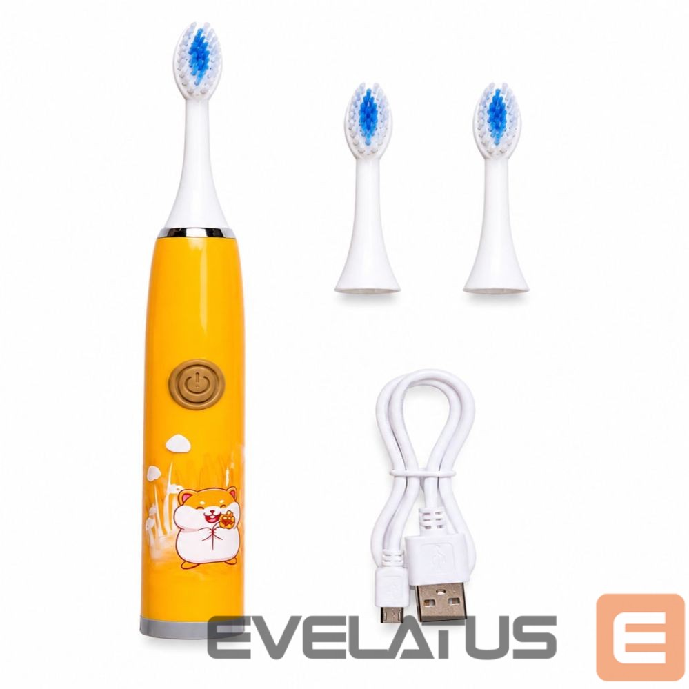 Zobu birste iLike Kids Rechargeable Sonic Electric Toothbrush, USB Charging, 3 Brush Heads (1+2 Replacement Heads), Soft Bristles, Waterproof, Cute Hamster Design Orange
