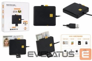 Parveidotājs iLike  4-in-1 USB Smart Card Reader with SIM, SD & Micro SD Support, CAC Reader for ID Cards, Bank Cards, eID and Memory Cards Black