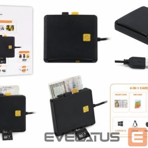 Parveidotājs iLike  4-in-1 USB Smart Card Reader with SIM, SD & Micro SD Support, CAC Reader for ID Cards, Bank Cards, eID and Memory Cards Black