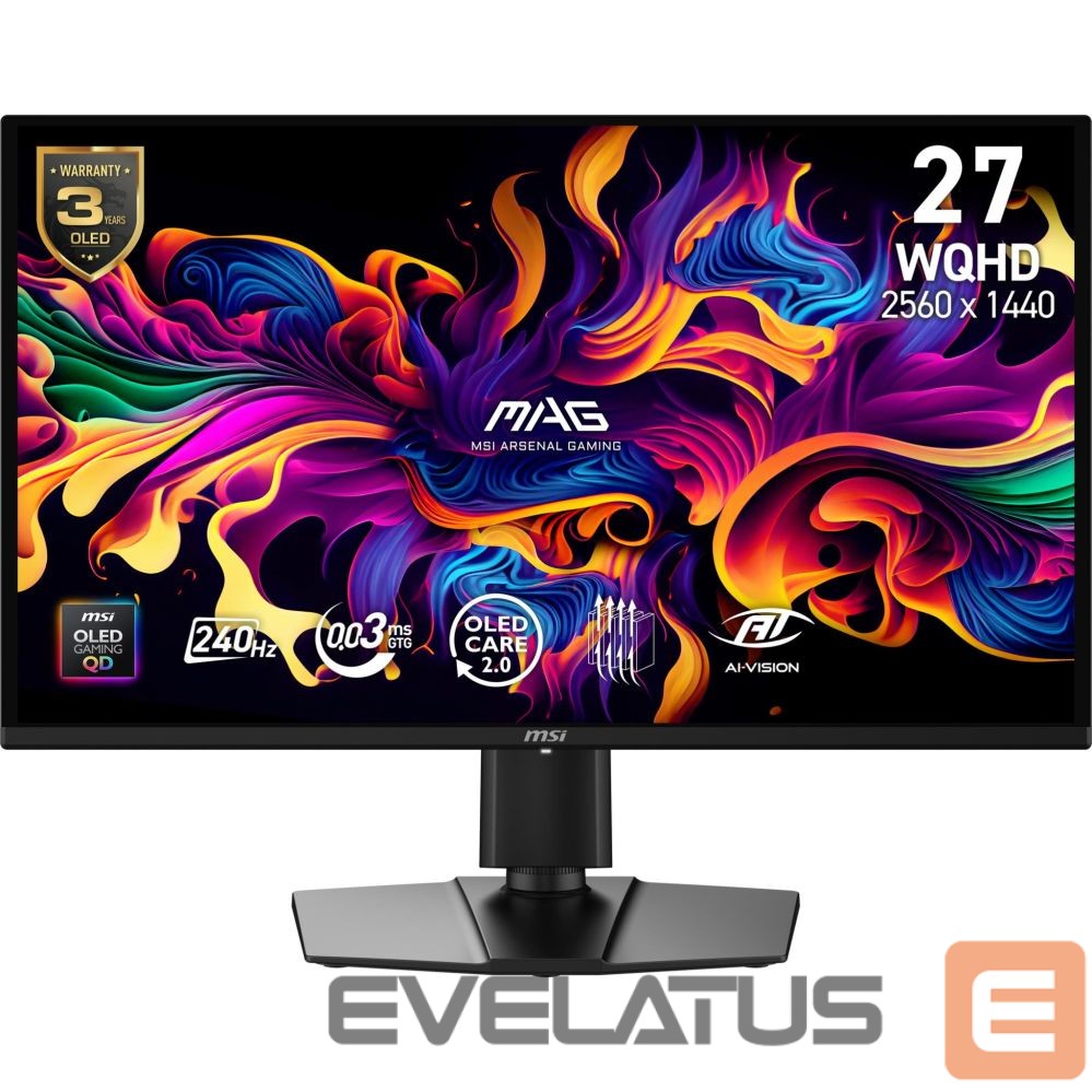 Monitors MSI Monitor||26.5 "|2560 x 1440 pixels|Wide Quad HD|Native aspect ratio 16:9|QD-OLED|Flat|MAG274QPQD-OLEDX24