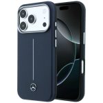 Citas preces Mercedes-Benz  Mercedes Leather Semi Wrap Iconic Line MagSafe Case for iPhone 17 Pro - Navy Blue 