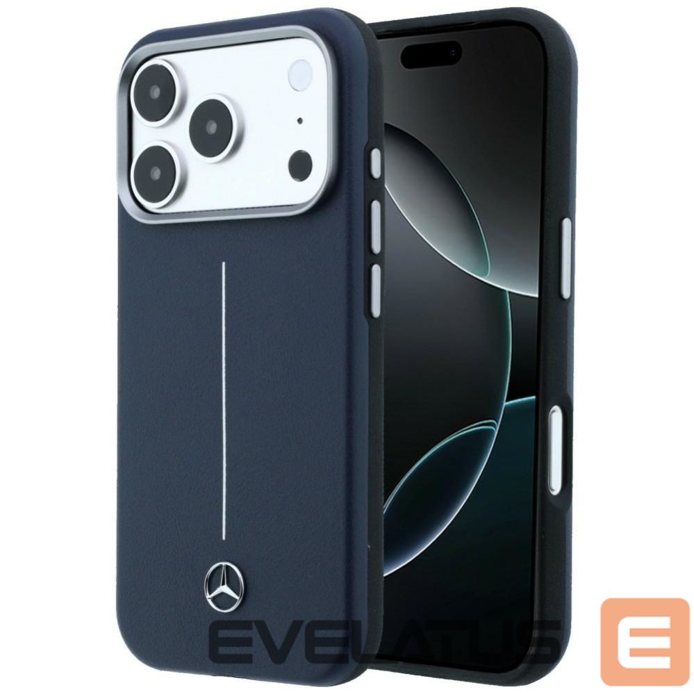 Citas preces Mercedes-Benz Mercedes Leather Semi Wrap Iconic Line MagSafe Case for iPhone 17 Pro - Navy Blue
