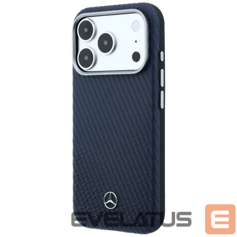 Citas preces Mercedes-Benz Mercedes Leather Semi Wrap Wood Effect MagSafe Case for iPhone 17 Pro - Navy Blue