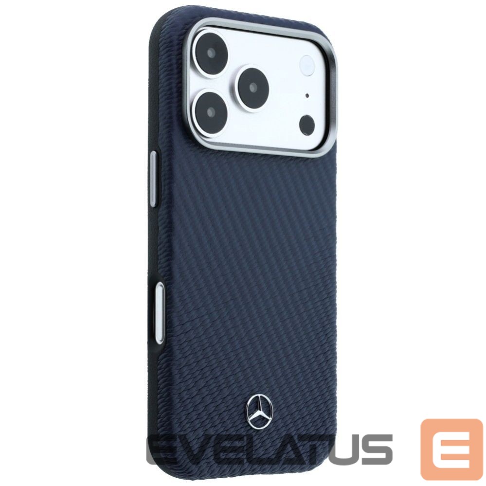 Citas preces Mercedes-Benz Mercedes Leather Semi Wrap Wood Effect MagSafe Case for iPhone 17 Pro - Navy Blue