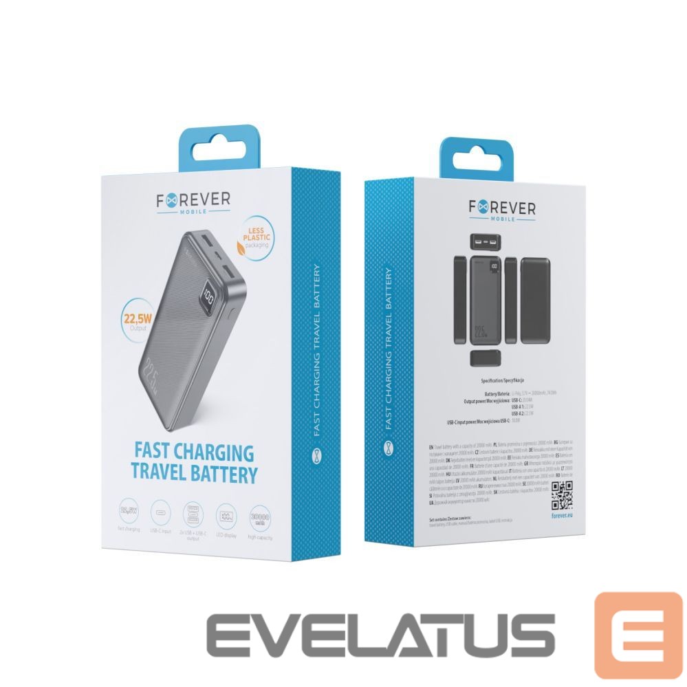 Ārējais akumulators Forever Forever power bank TB-300L PD QC 22,5W 20000 mAh black