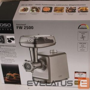 Gaļas mašīnā Caso  SALE OUT.  Meat Mincer | FW 2500 | Stainless Steel | 2500 W | Number of speeds 2 | Throughput (kg/min) 2.5 | 3 stainless steel cutting plates (3 mm, 5 mm and 8 mm), Sausage filler, Cookie attachment with 4 moulds, Stuffer | DEMO 