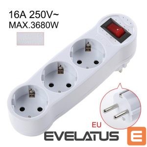 Parveidotājs CP  EU3 Perfect Travel Slim 180 degree Euro Power Socket expander to 3x plug 250V 16A Black