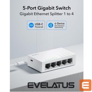 Rūteris Cudy  GS105U NetSwitch 5-Port Gigabit Switch USB-C Power IGMP QoS Loop Prevention Black 